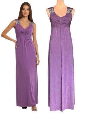 NWOT AVALEIGH Boho Beaded Maxi Dress Sz.M Purple Babydoll Y2K Coastal Feminine